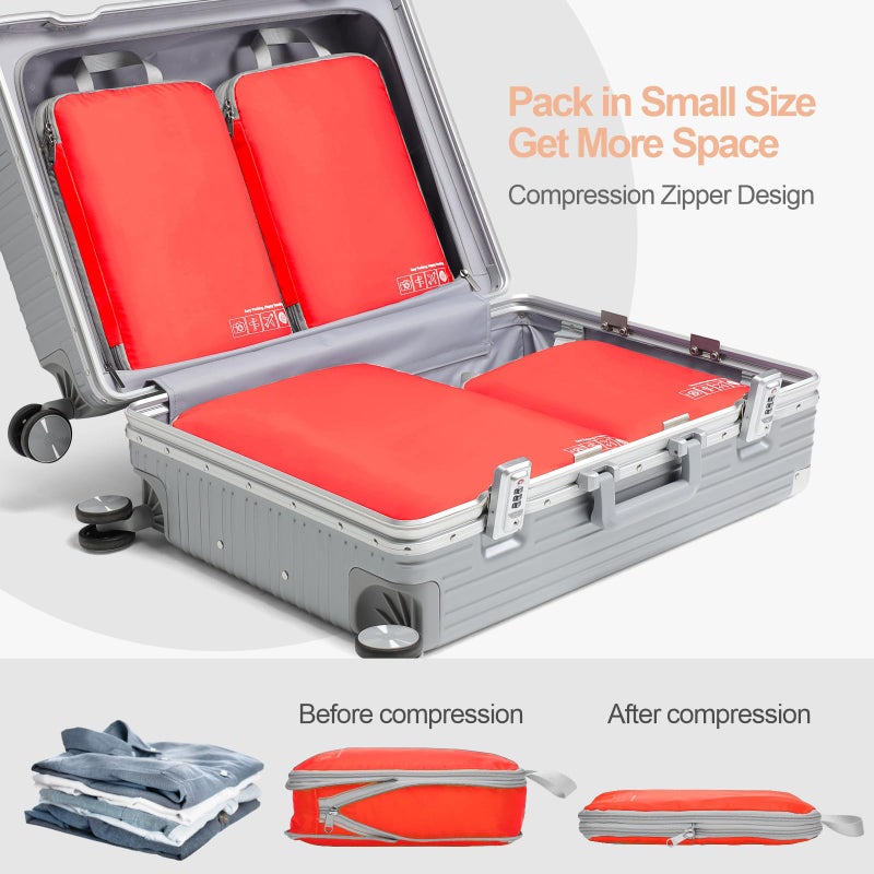 Cambond Compression Packing Cubes for Travel - 4 Pack Lightweight Expandable Luggage Packing Organizers Travel Essentials Accessories Bags Compression Cubes Space Saver for Carry on Suitcases, Red - Image 4